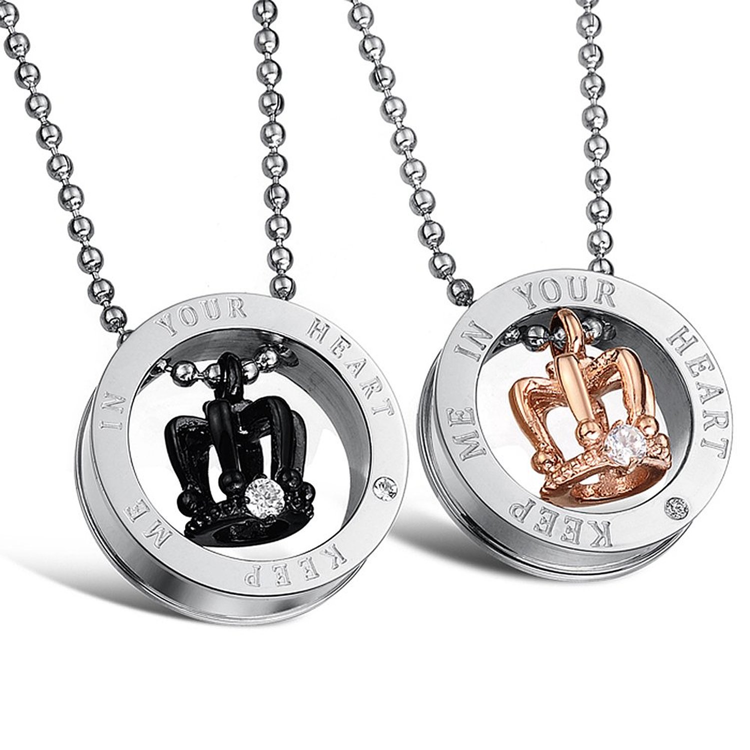 Daesar His & His Stainless Steel Couple Necklace Engraved Love Affair Pendant