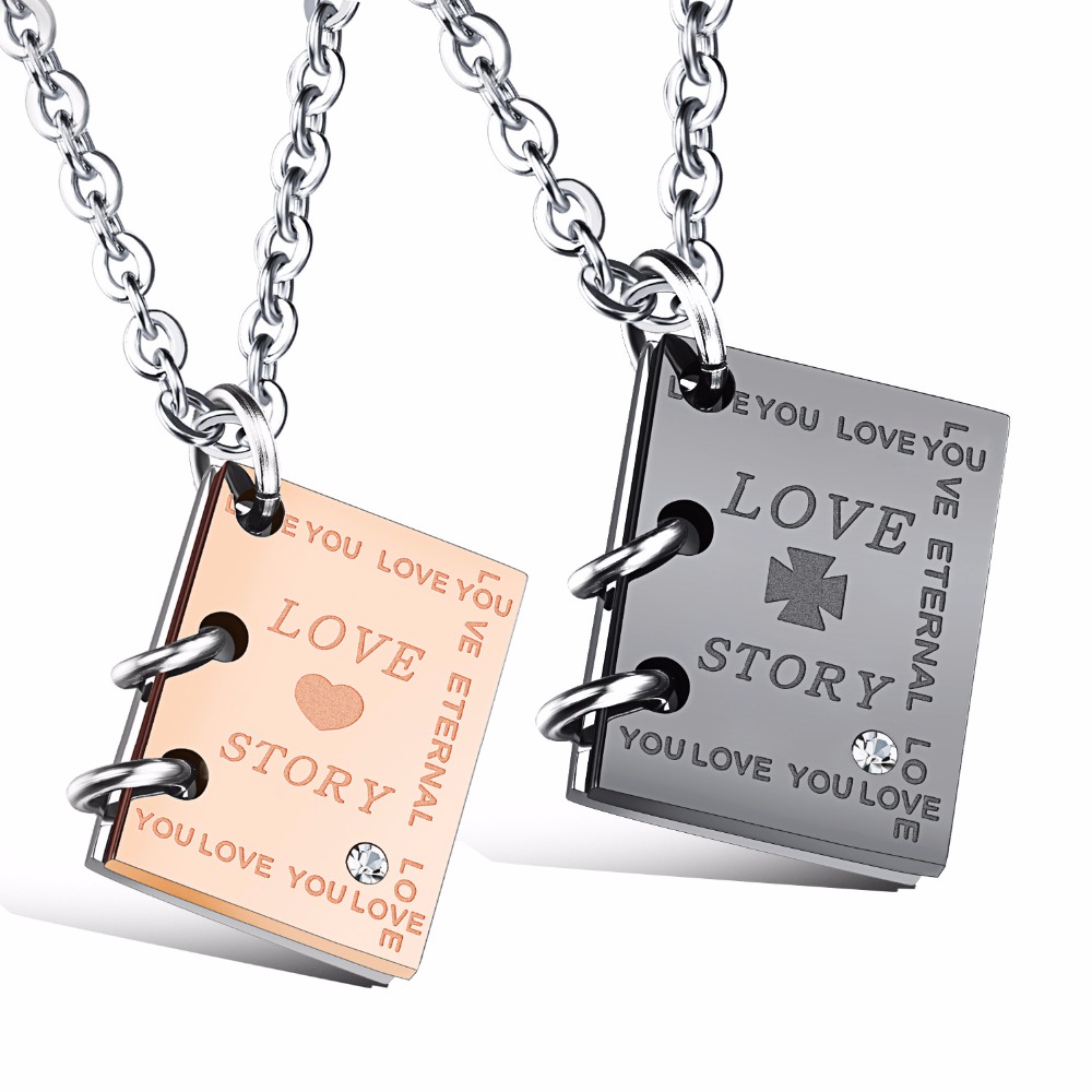 Daesar His & His Stainless Steel Couple Necklace Engraved Love Affair Pendant